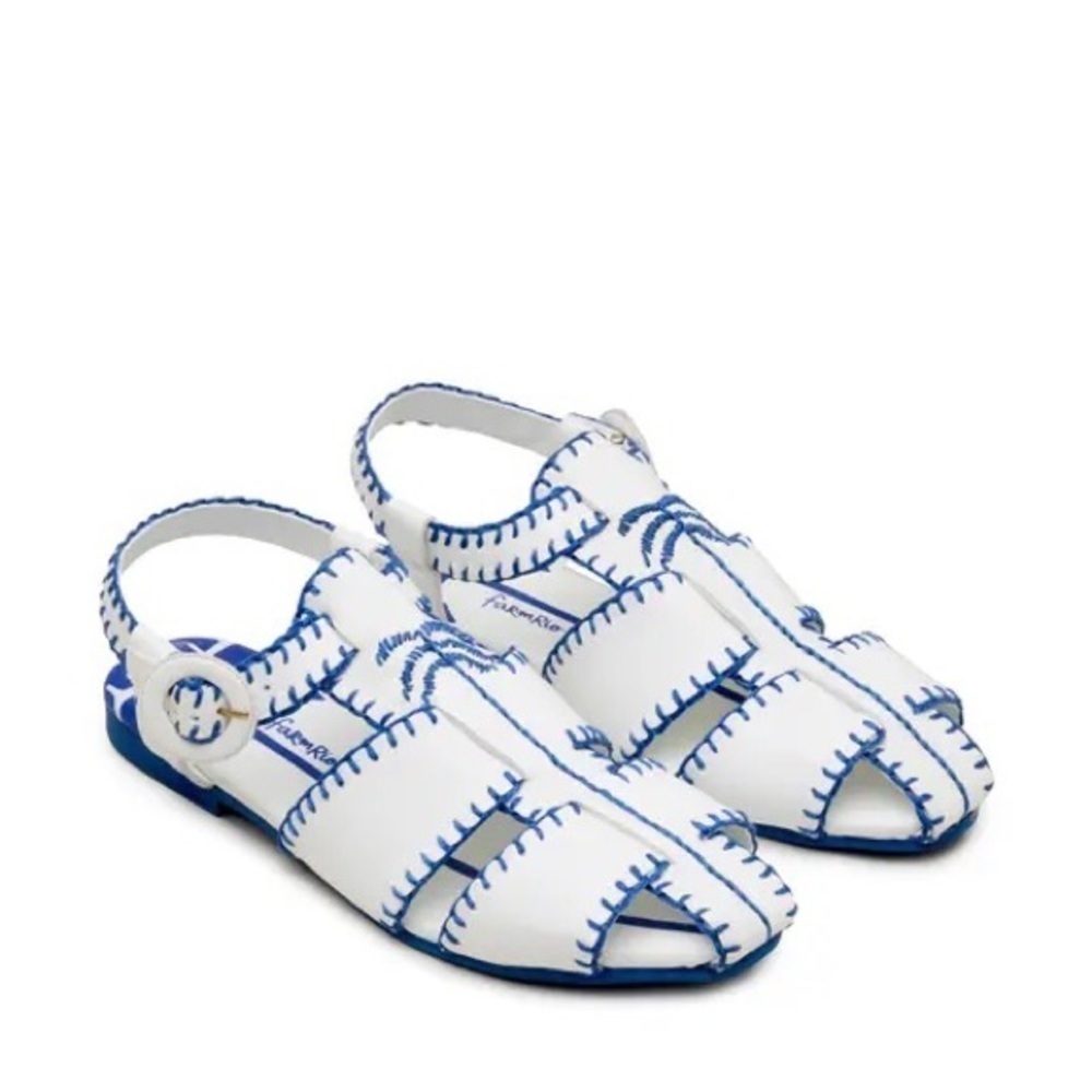 FARM Rio 🦜 Blue Embroidered Palm Tree Sandal Size 8.5